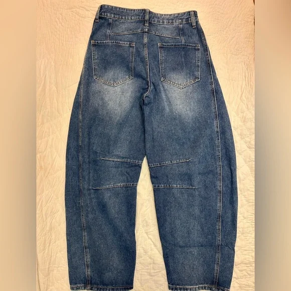 HUNGSON Women's Barrel Jeans Wide Leg Mid Rise Loose Y2k Baggy Jeans Denim NWT - Picture 4 of 6
